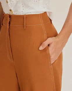 Brown Pegged Straight Pants