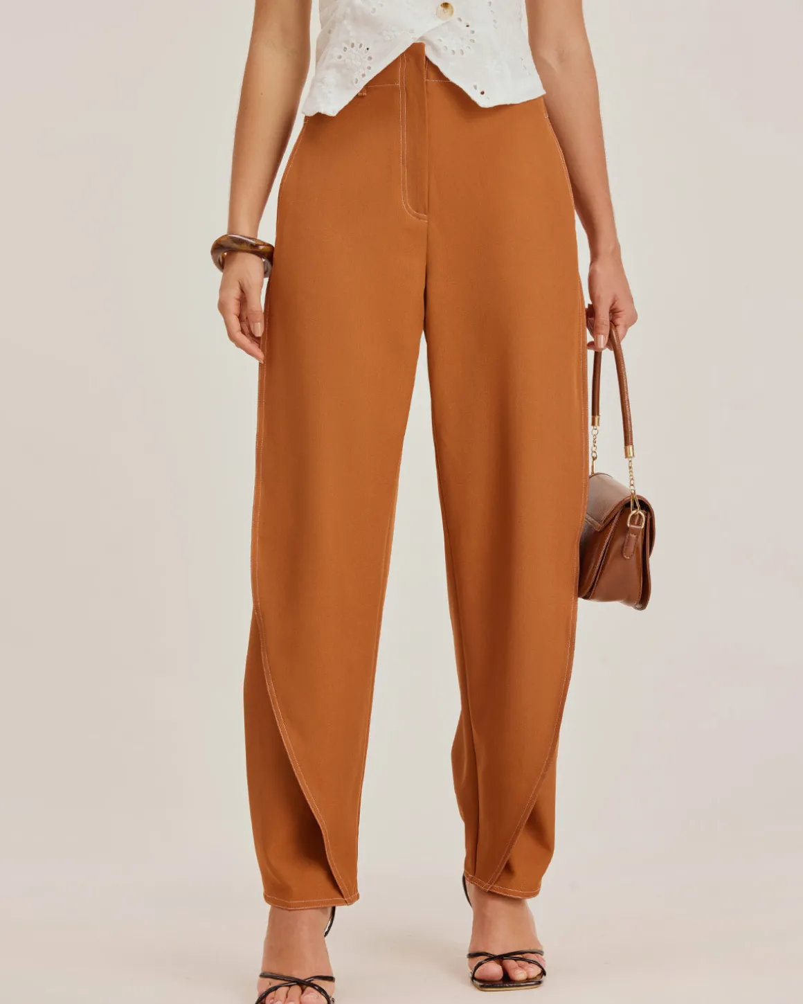 Brown Pegged Straight Pants