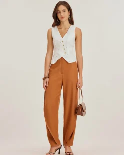 Brown Pegged Straight Pants