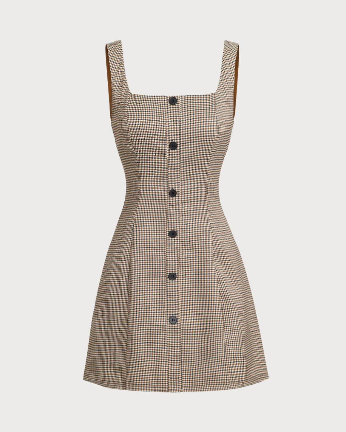 Brown Plaid Button Slip Mini Dress