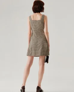 Brown Plaid Button Slip Mini Dress