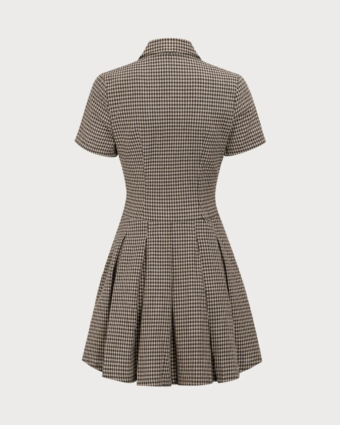 Brown Plaid Lapel Pleated Mini Dress