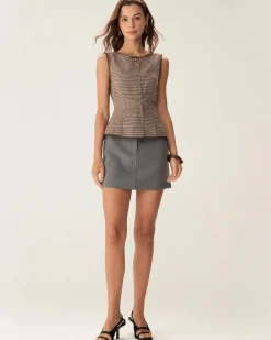 Brown Plaid Single Breasted Vest