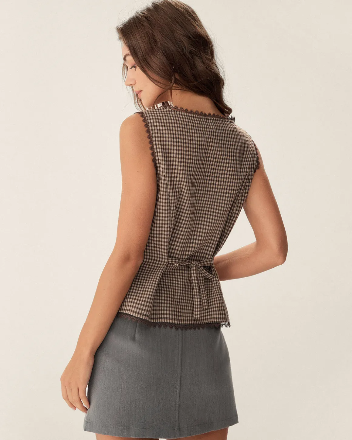 Brown Plaid Single Breasted Vest