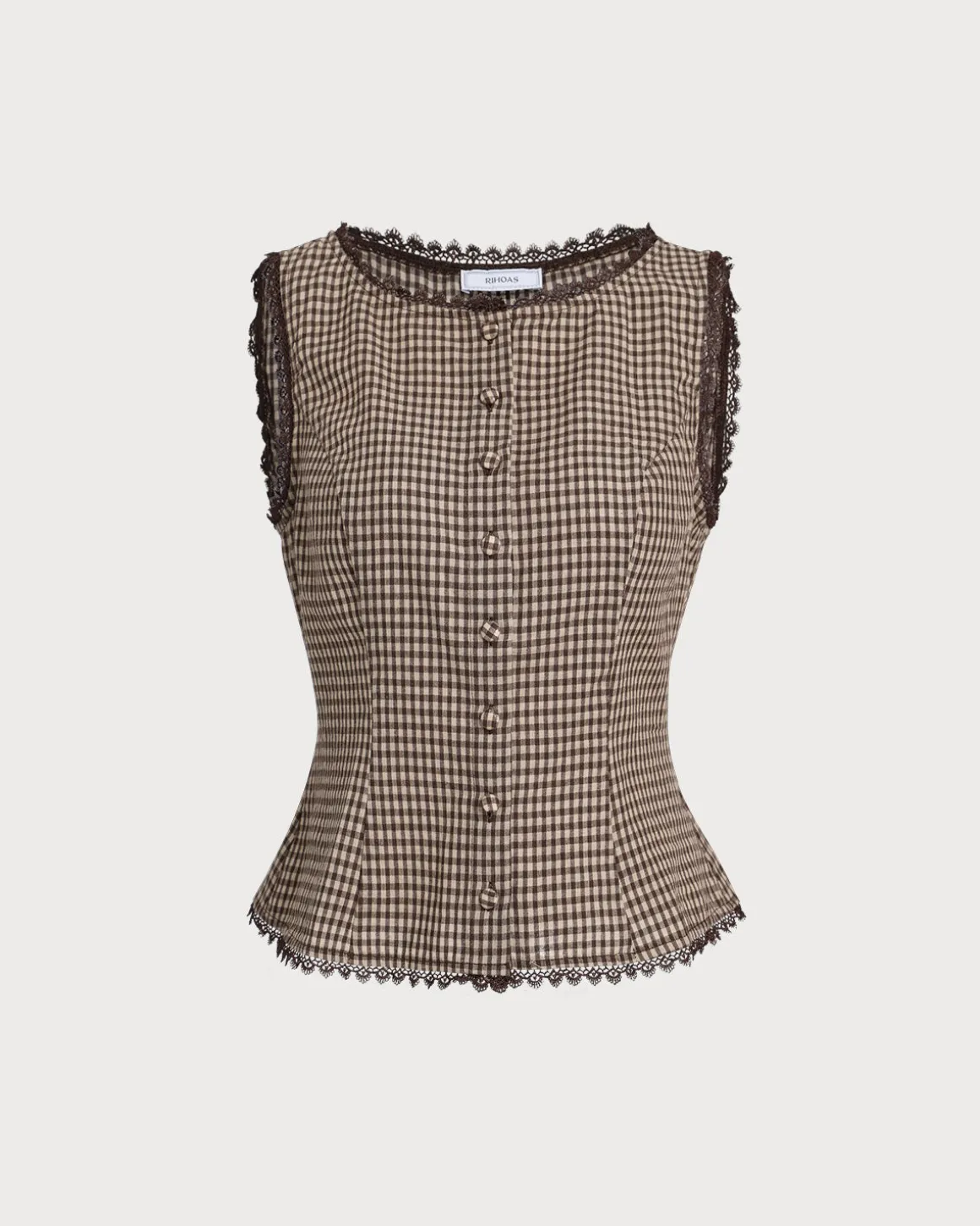 Brown Plaid Single Breasted Vest