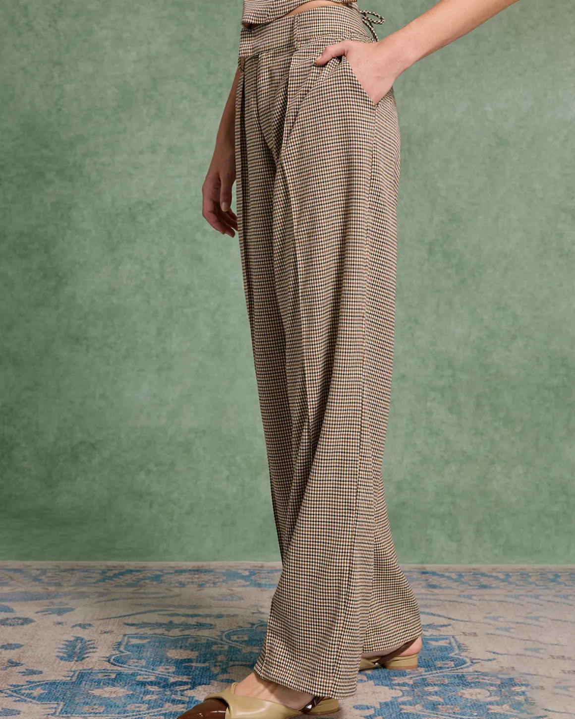 Brown Plaid Straigh Pants