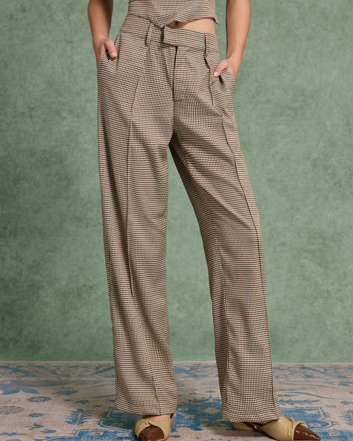 Brown Plaid Straigh Pants