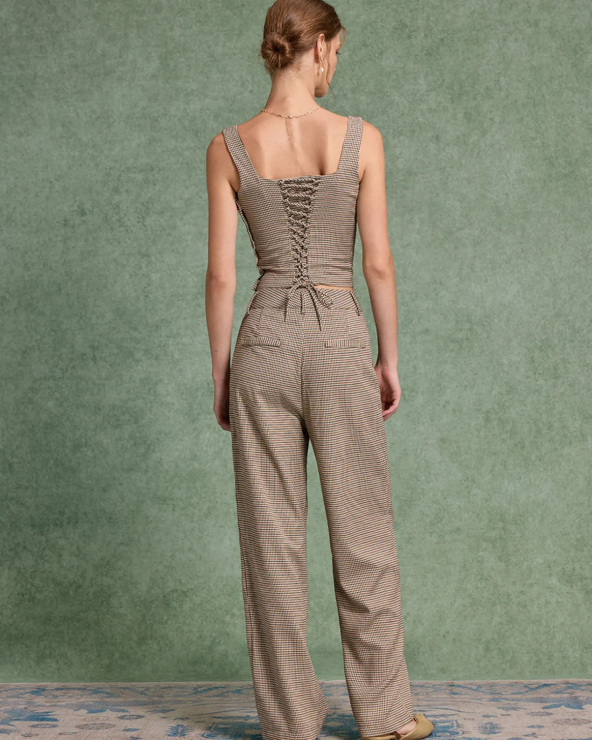 Brown Plaid Straigh Pants