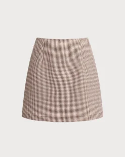 Brown Plaid Straight Mini Skirt