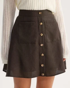 Brown Pocket High Waisted Skirt