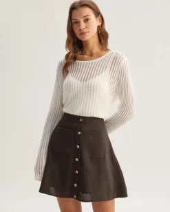 Brown Pocket High Waisted Skirt