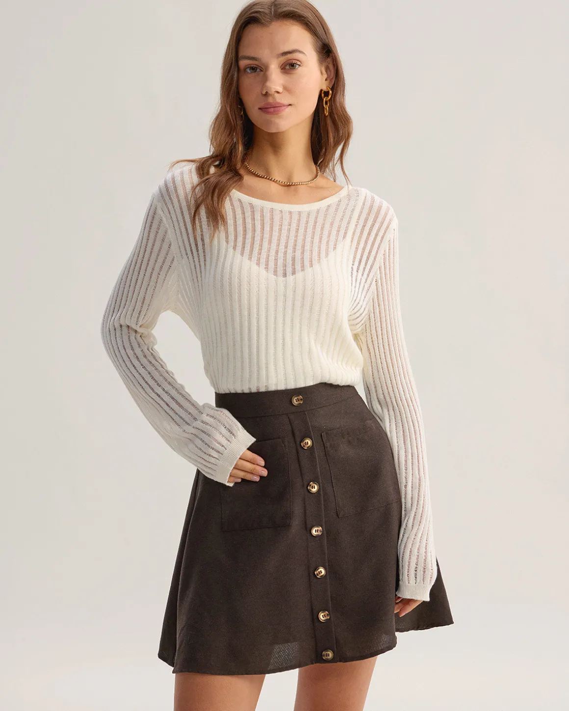 Brown Pocket High Waisted Skirt