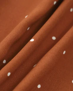 Brown Polka Dot Pleated Midi Dress