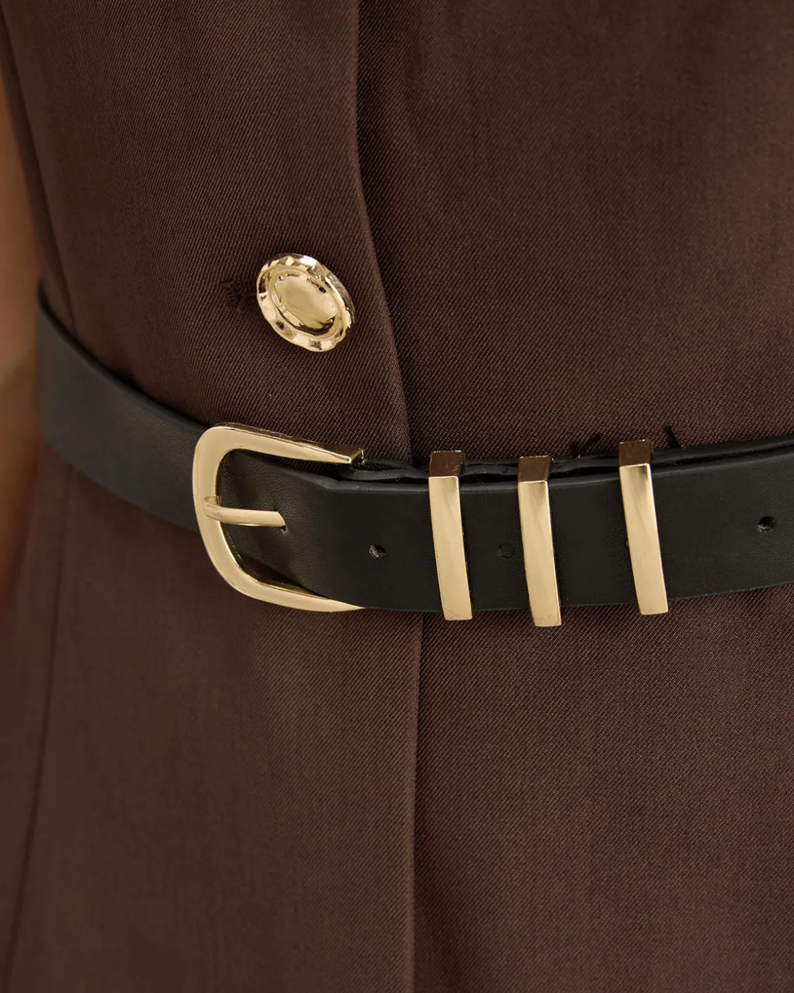 Brown Round Neck Button Vest