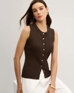 Brown Round Neck Knit Tank Top
