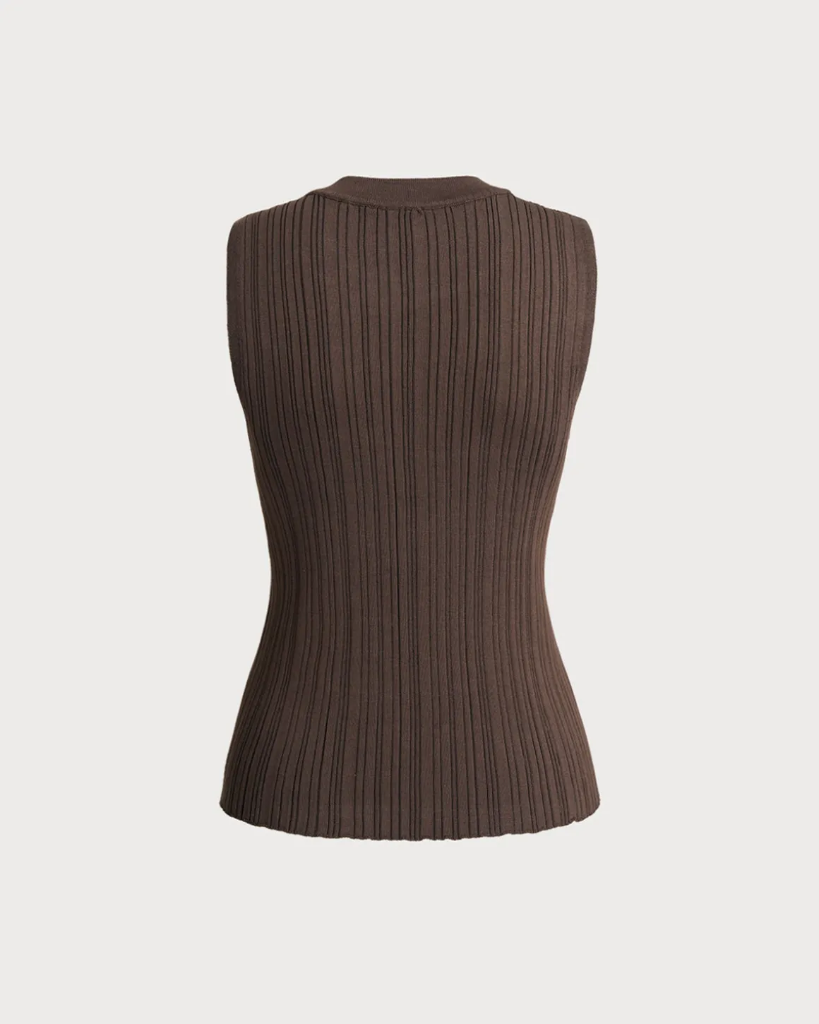 Brown Round Neck Knit Tank Top