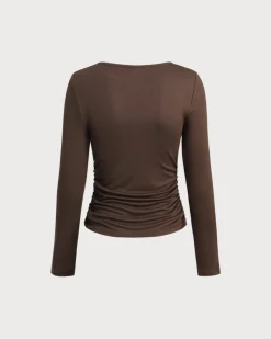 Brown Round Neck Slim Knit Tee