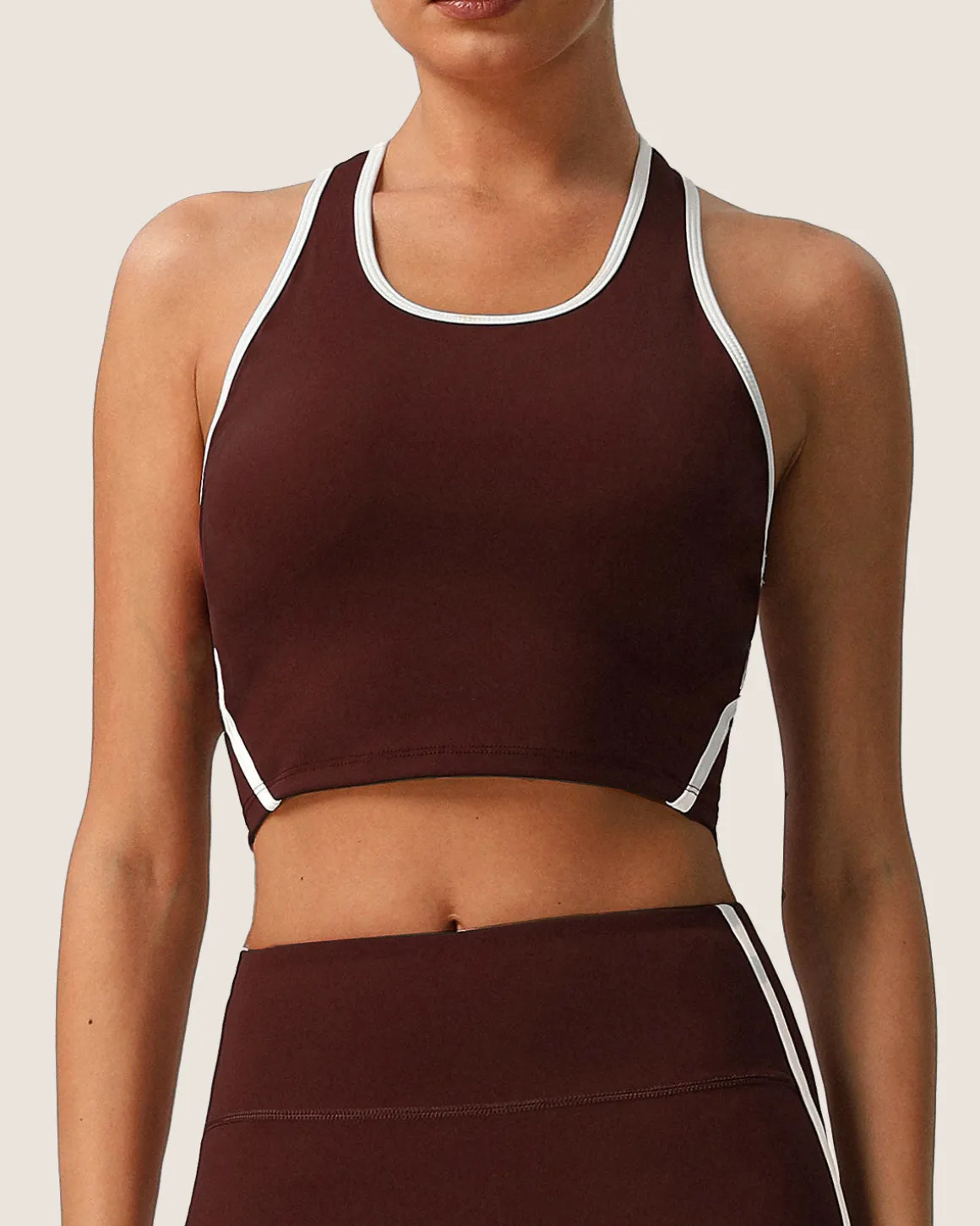 Brown Scoop Neck Yoga Tank Top - Light Support