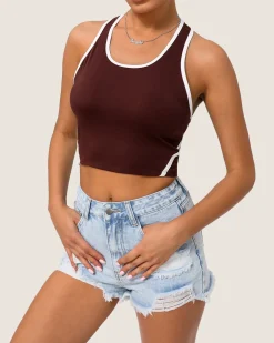 Brown Scoop Neck Yoga Tank Top - Light Support