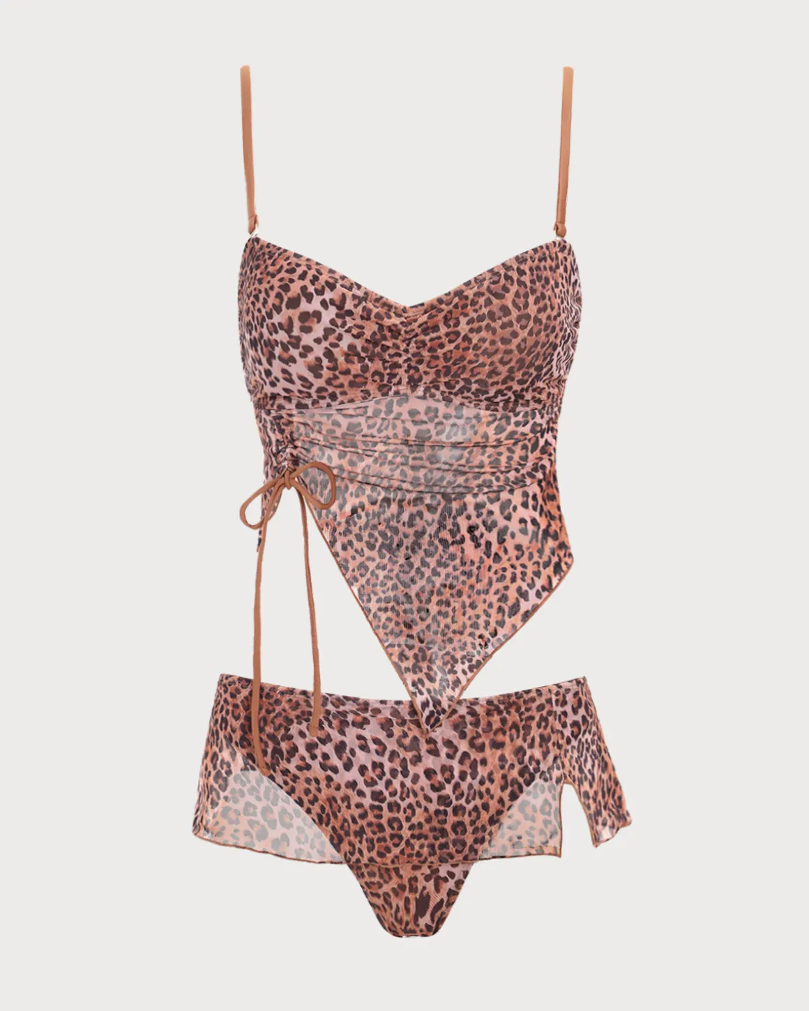 Brown Shirred Leopard Print Tankini Swimsuit