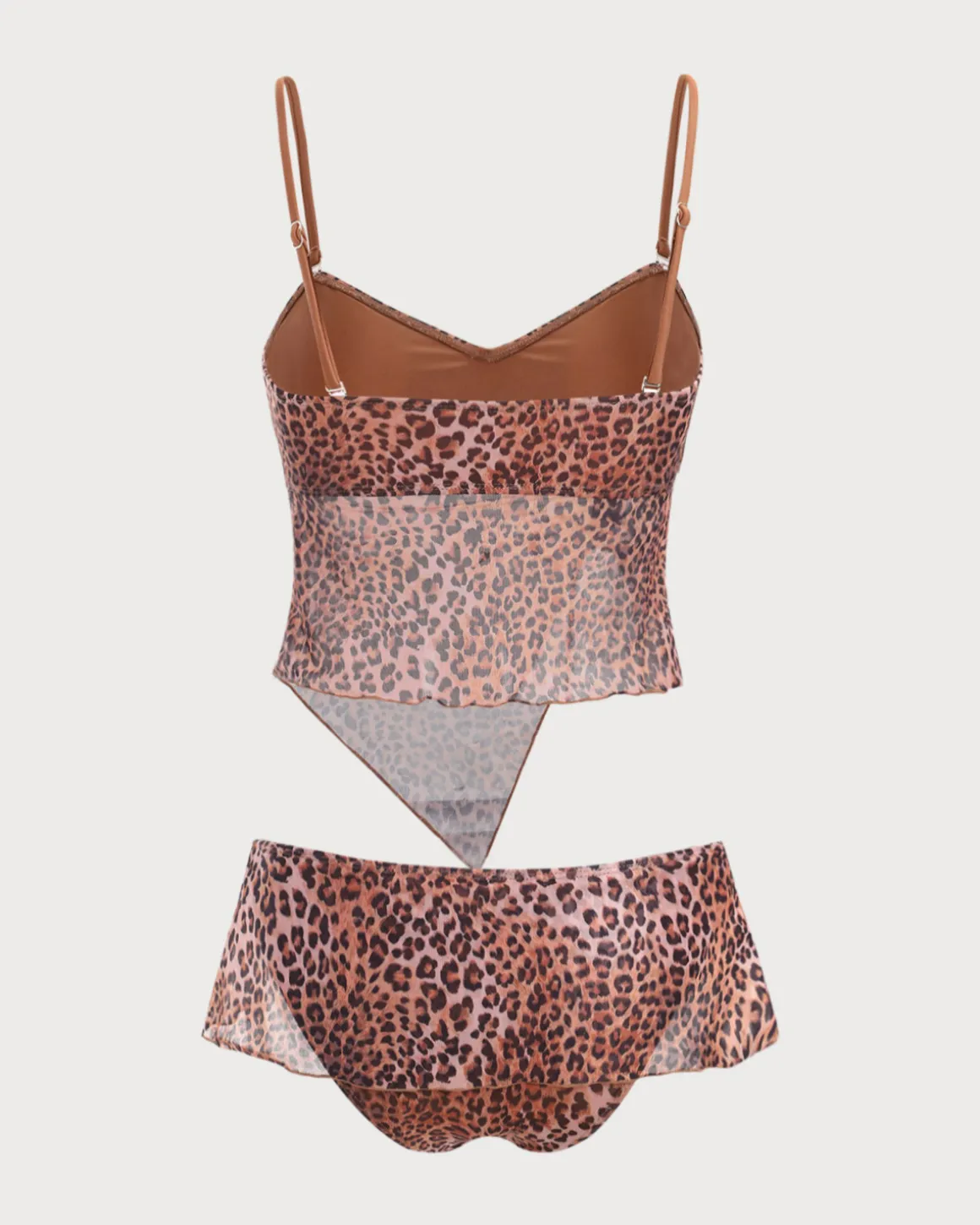 Brown Shirred Leopard Print Tankini Swimsuit