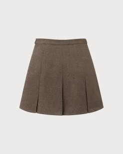 Brown Striped Pleated Mini Skirt