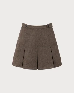 Brown Striped Pleated Mini Skirt