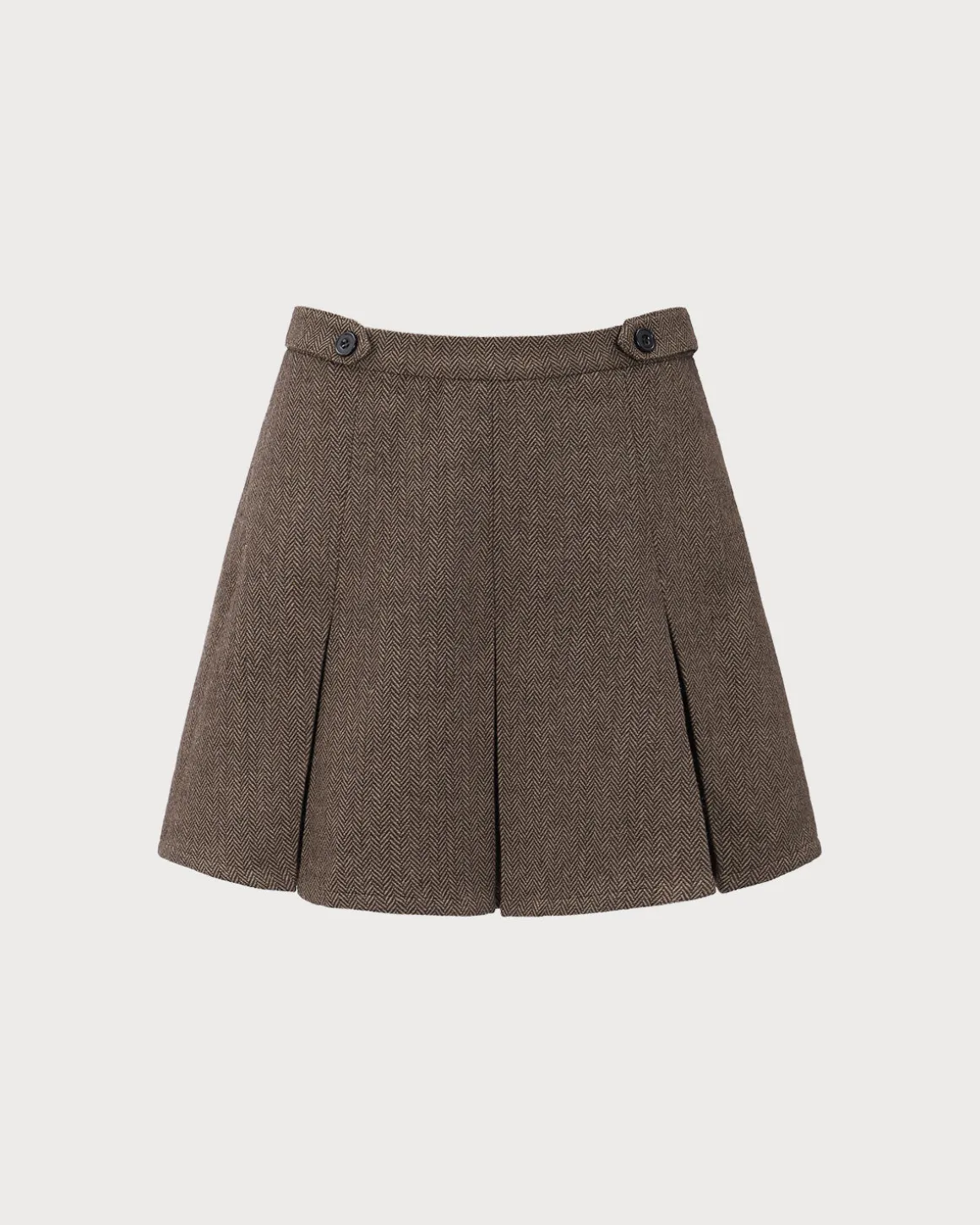 Brown Striped Pleated Mini Skirt