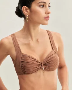 Brown Striped Triangle Bikini Set