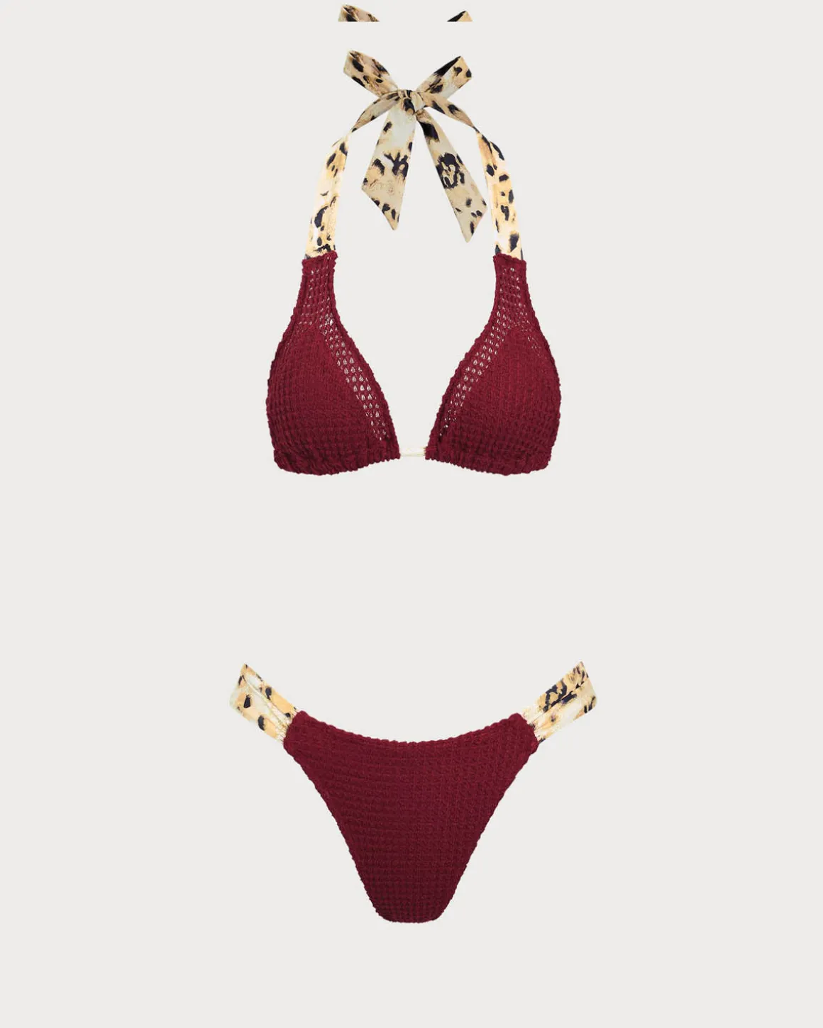 Burgundy Contrast Crochet Bikini Set