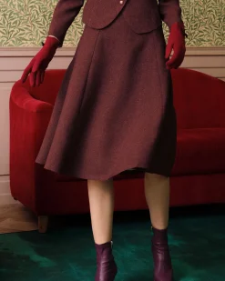 Burgundy High Waisted Tweed Skirt