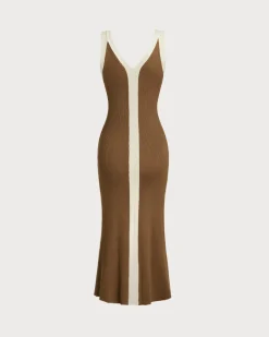 Caramel Contrast Sleeveless Midi Dress