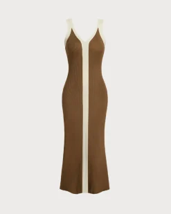 Caramel Contrast Sleeveless Midi Dress