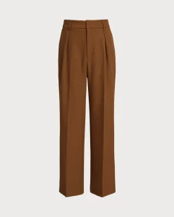 Caramel Elastic Waist Straight Pants