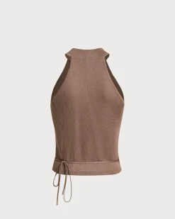 Coffee Cutout Knit Tank Top