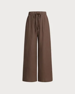 Coffee Elastic Waist Wide Leg Pants