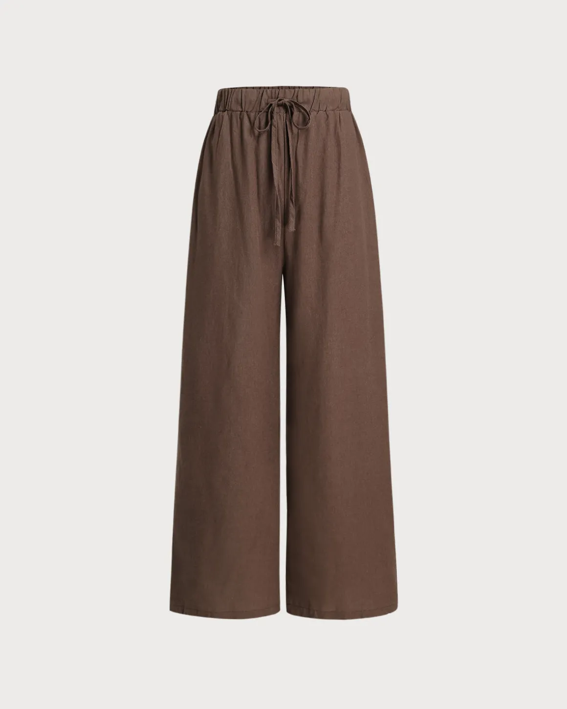 Coffee Elastic Waist Wide Leg Pants
