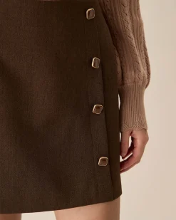 Coffee High-waisted Button Mini Skirt