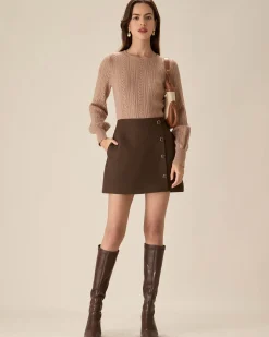 Coffee High-waisted Button Mini Skirt