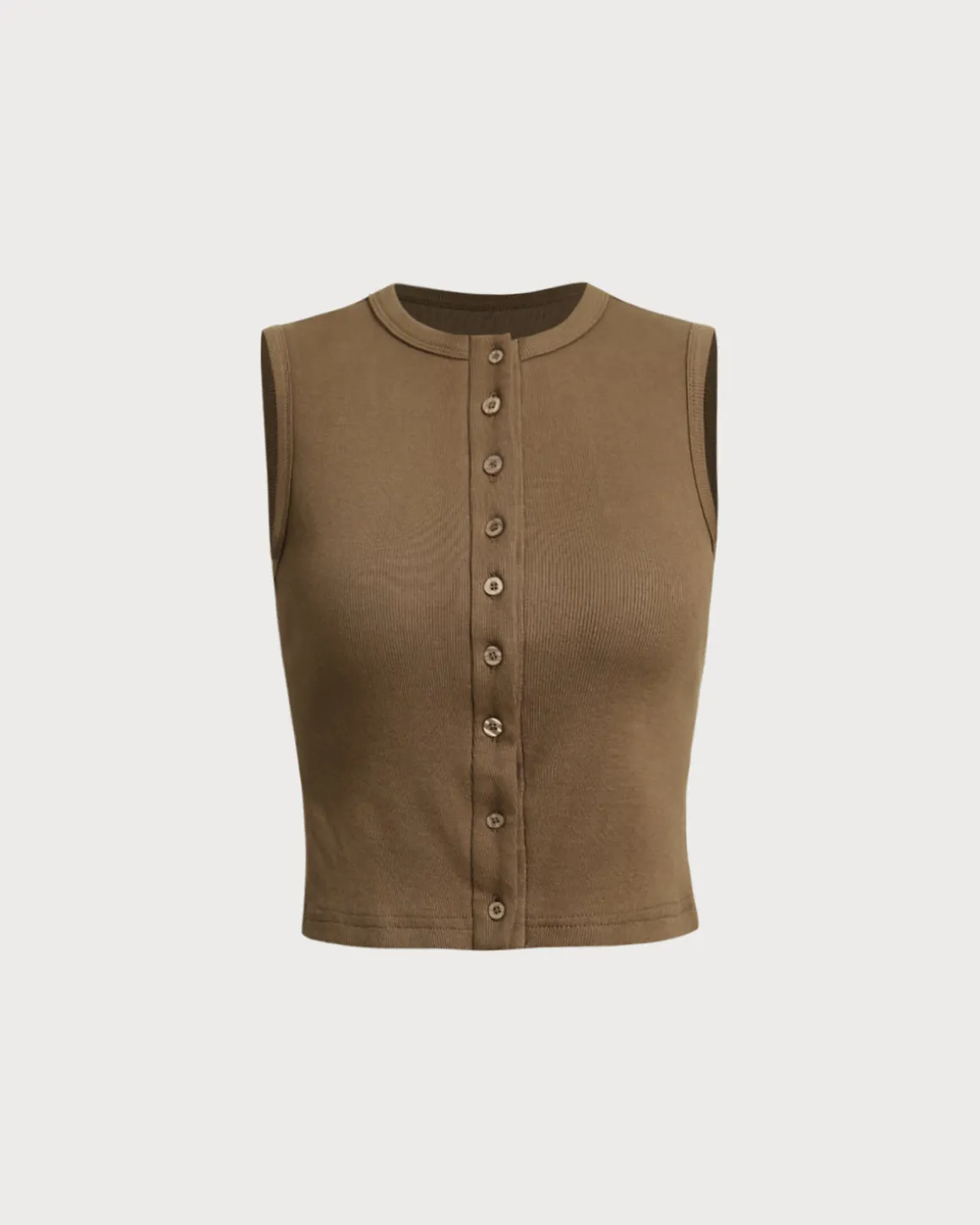 Coffee Round Neck Knit Tank Top