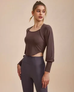 Coffee Round Neck Long Sleeve Top