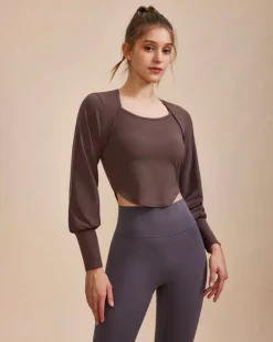 Coffee Round Neck Long Sleeve Top