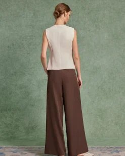 Coffee Ruched Straight Pants