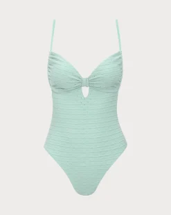Cyan Cutout Pleated One-Piece Swimsuit