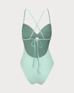Cyan Cutout Pleated One-Piece Swimsuit