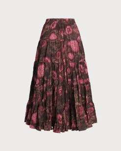 Floral Elastic Waist Pleated Midi Skirt