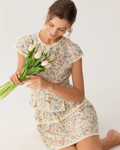 Floral Elastic Waist Ruched Mini Skirt
