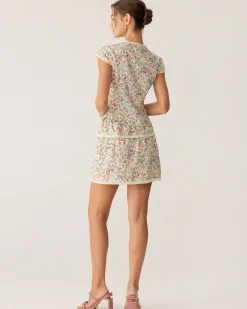 Floral Elastic Waist Ruched Mini Skirt