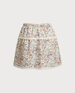 Floral Elastic Waist Ruched Mini Skirt