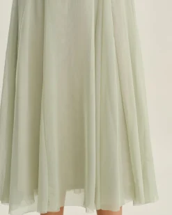 Green A-Line Slip Pleated Midi Dress